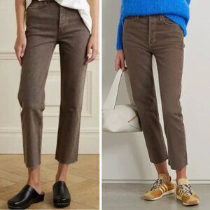 Re/Done 70s Ultra High Rise Stove Pipe Raw Straight Leg Jeans Brown Chocolate